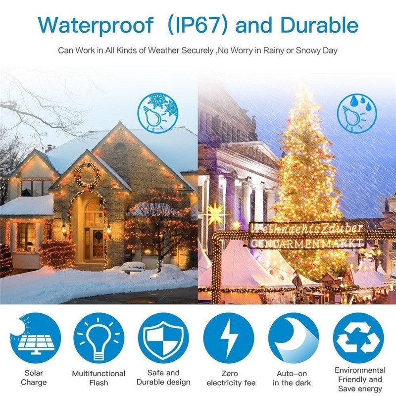 Solar Power LED String Lights 300 LED Copper Wire Outdoor Fairy Warm White US gallery