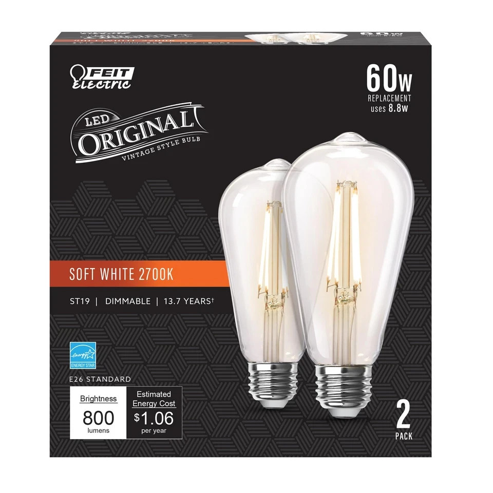 Dimmable Vintage Edison LED Light Bulbs 2700K Soft White 2 Pack STb0 gallery