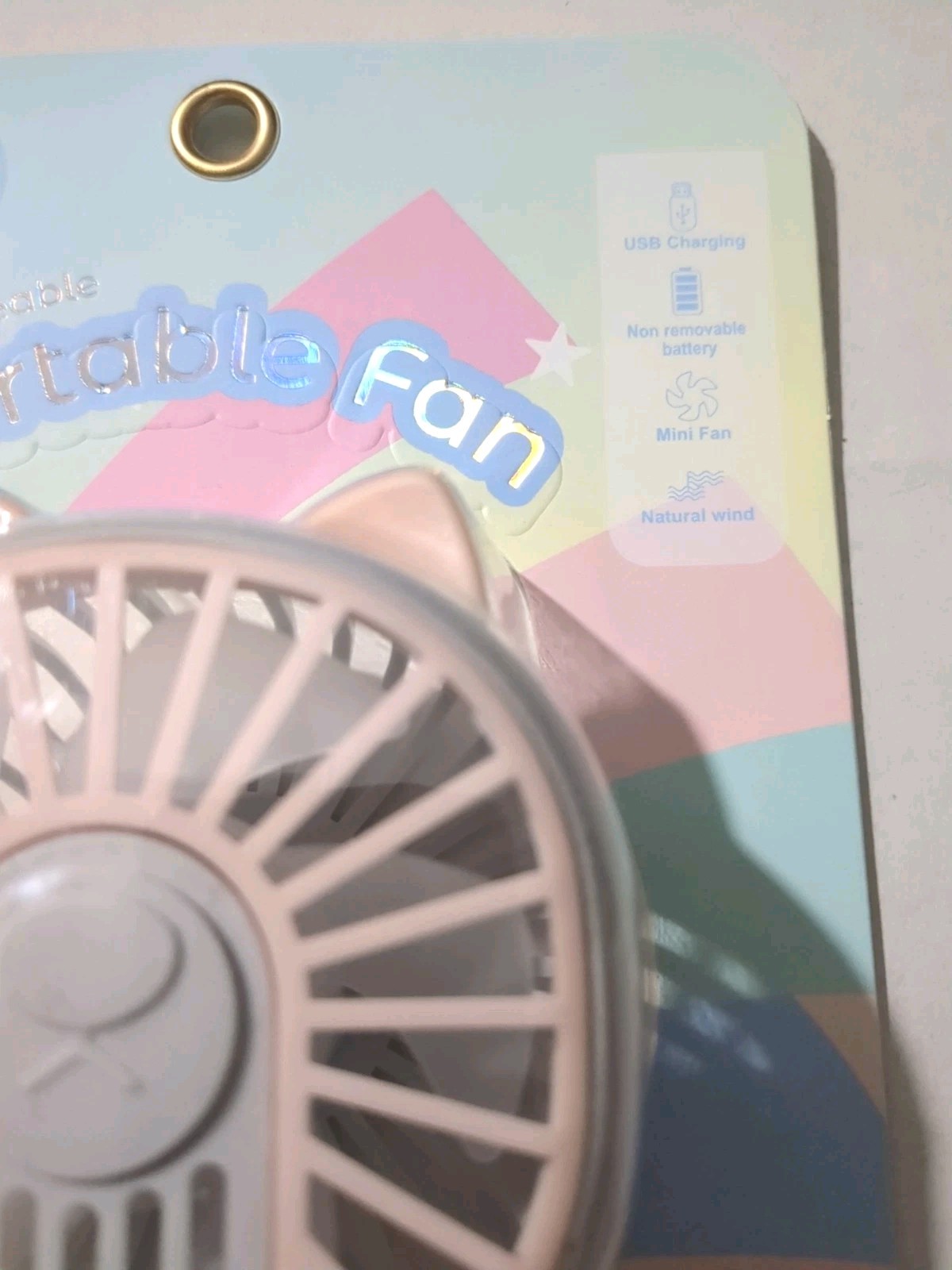 Mini Small Handheld Desktop Rechargeable Cat Portable Fan Pink & Light Gray New gallery
