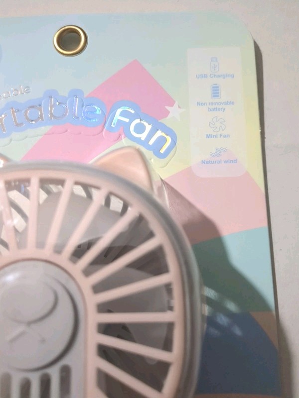 Mini Small Handheld Desktop Rechargeable Cat Portable Fan Pink & Light Gray New gallery
