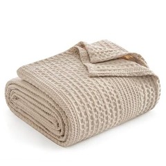Lightweight Waffle Weave Blanket Queen Size, Queen(90″x90″) Light Tan
