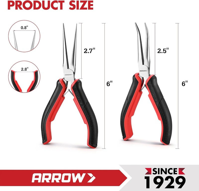 ARROW 2PC 6" Small Needle Nose Plier Set Mini Long Nose Pliers & Bent Nose Plier gallery