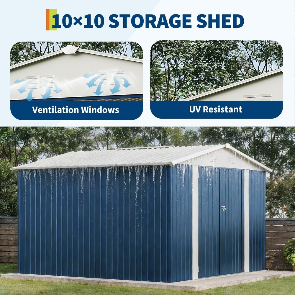 10 X 10 FT Outdoor Lockable Storage Metal Garden Shed for Tools,Lawn Equipment