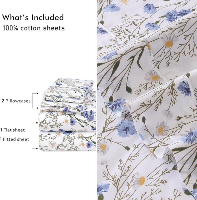RUVANTI 100% Cotton Sheets Queen Size Set, 4 Pieces, Soft & Breathable Percale W gallery