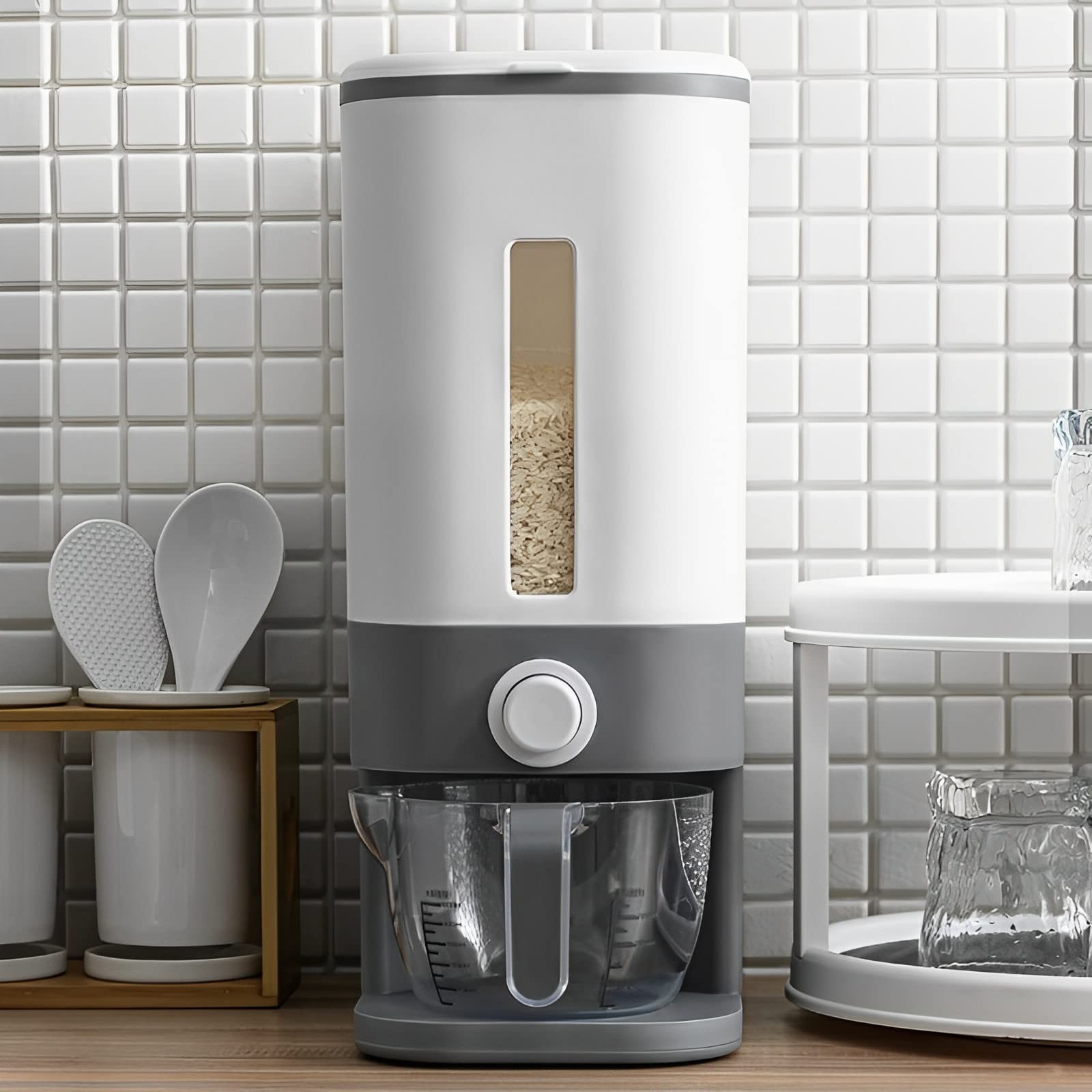 23 Lbs Rice Dispenser with Measuring Cup and Drawer Food Storage Containers f... gallery
