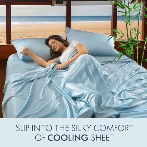 Home Sheets Bed Sheet Set, 100% Rayon derived from Bamboo, Twin Light Blue gallery
