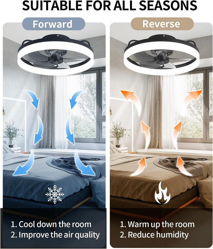 20'' Modern Flush Mount Ceiling Fan with Lights and Remote 3000-6000K Dimmable gallery