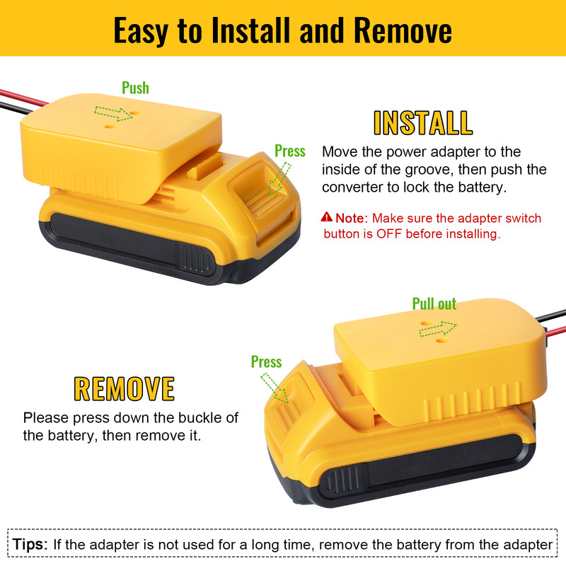 Power Wheel Adapter with Switch Compatible with Dewalt 20V Battery Holder Dock gallery
