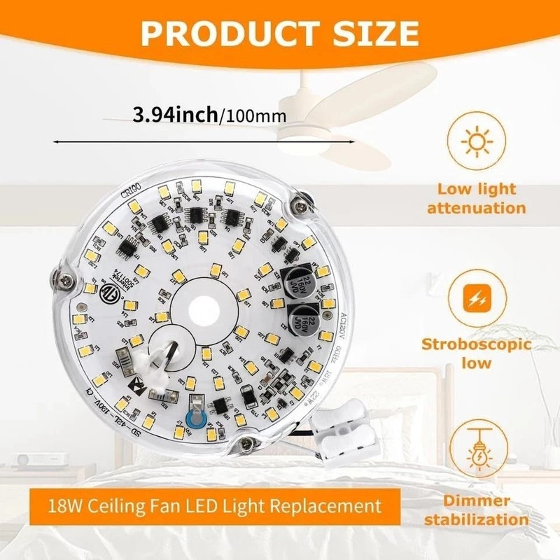 4 Inch 18w Universal Ceiling Fan Light Kit, 6000K 1800LM 120V LED Ceiling Fan Li gallery
