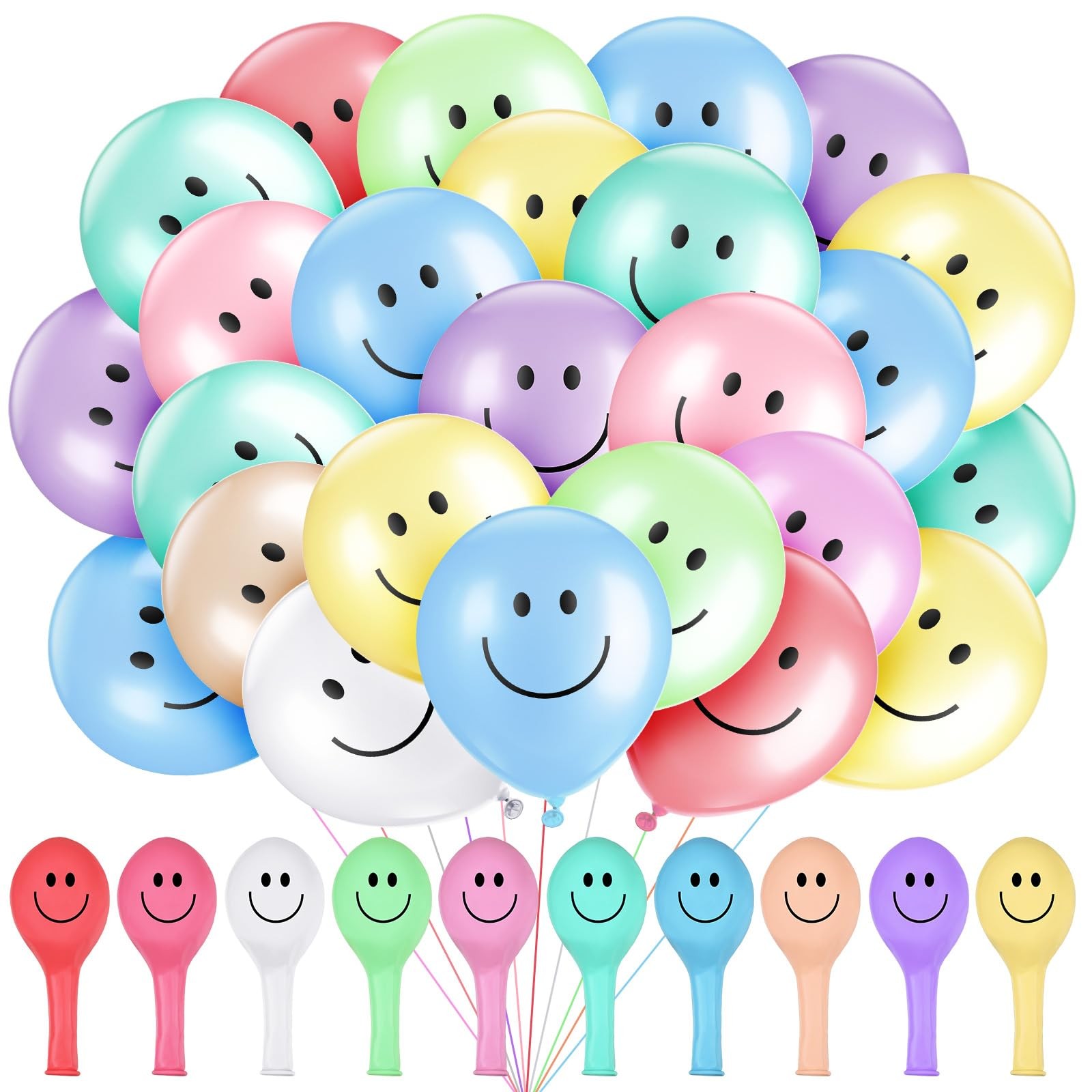 Sratte 100 Pcs 12 Inch Smile Face Balloons Assorted Pastel Unicorn Rainbow Mo... gallery