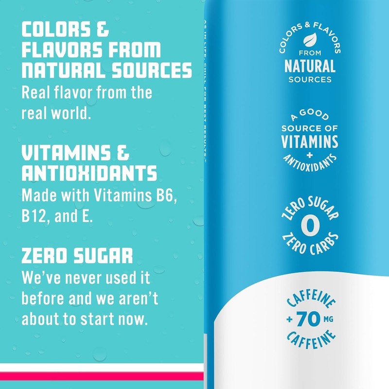 Caffeine-Infused Blue Raspberry Sparkling Water, Low-Calorie - Case of 12 Cans gallery