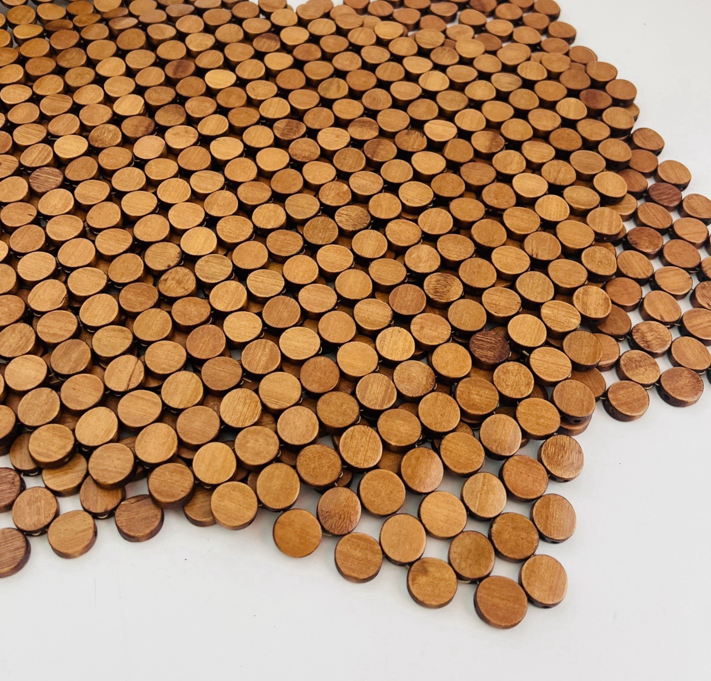 Vintage (2) Wood Round Penny Shaped PLACEMATS Retro Boho MCM Wooden Mats 18"x13" gallery