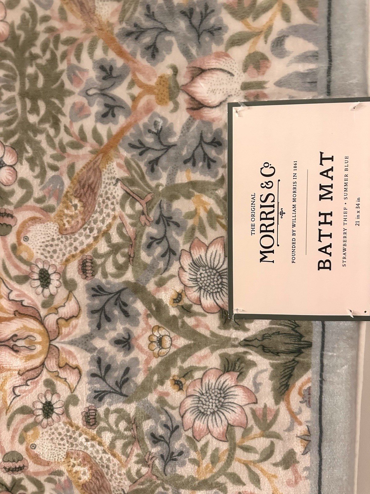 Morris & Co Bath Mat STRAWBERRY THIEF Summer Blue non-slip Memory Foam NWT gallery