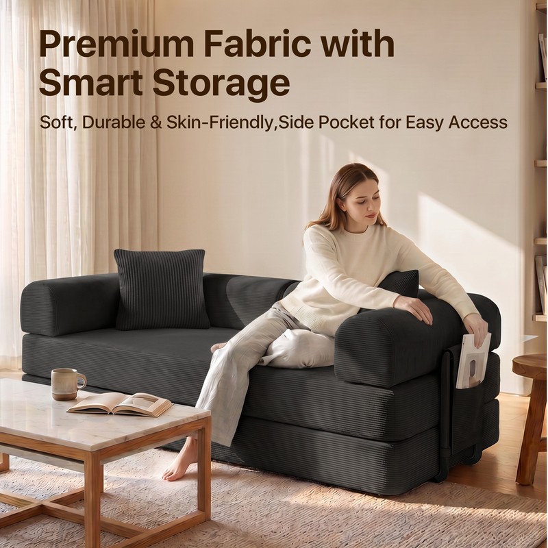 Space-Saving Compression Sofa Corduroy Skin-friendly Sleeper Bed Instant Setup gallery