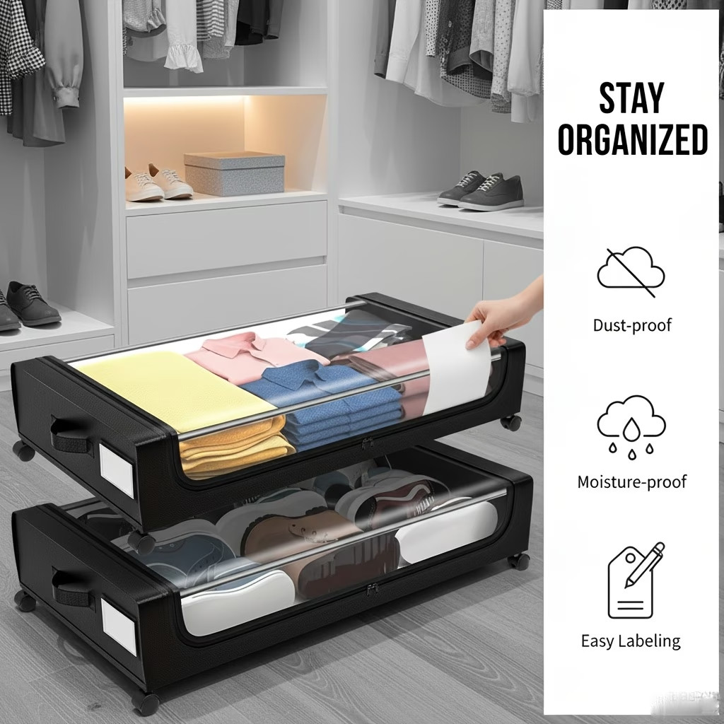 2 Pack Of Wheeled Under Bed Storage Box, Under Bed Storage Box, Under Bed Shoe R gallery