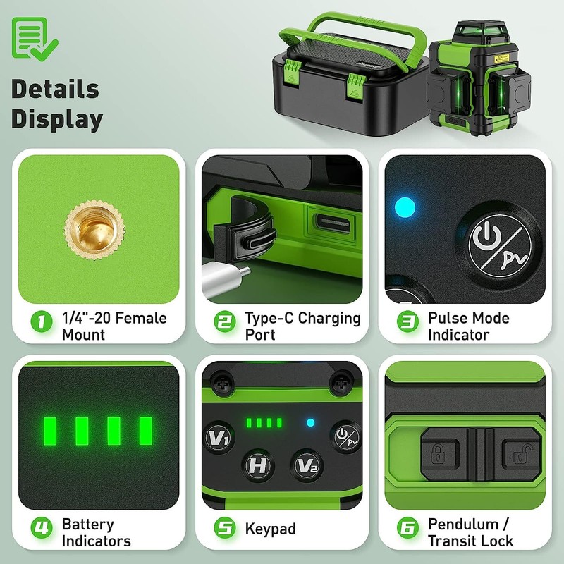 3D Self-Leveling Cross Line Laser Level 45M Three-Plane Leveling Tool HM03CG gallery