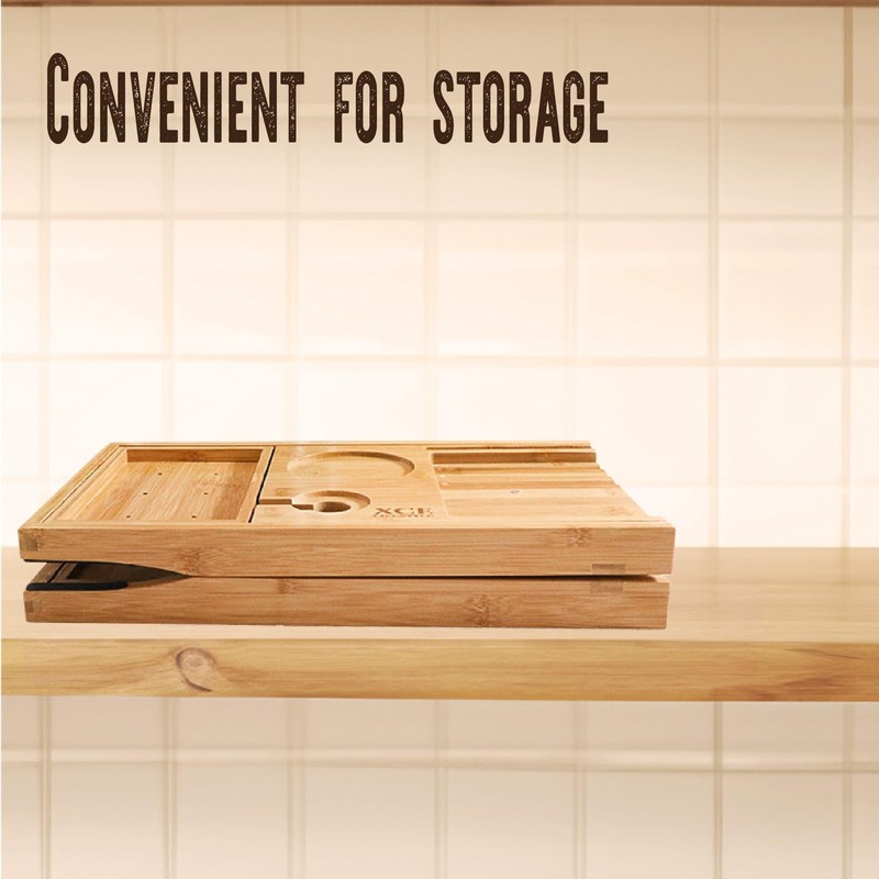 Foldable Bamboo Bathtub Caddy Tray - Expandable to 41 Inches with Non-Slip Pa... gallery