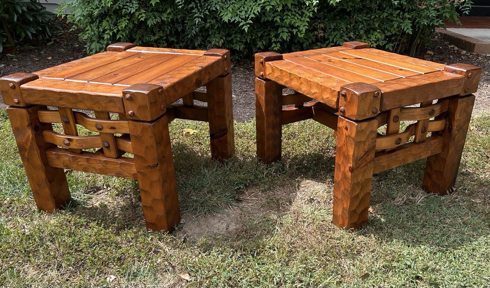 1970s Null Rustic Modern Knotty Pine Lodge End Tables Pair Vintage gallery