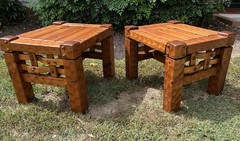 1970s Null Rustic Modern Knotty Pine Lodge End Tables Pair Vintage