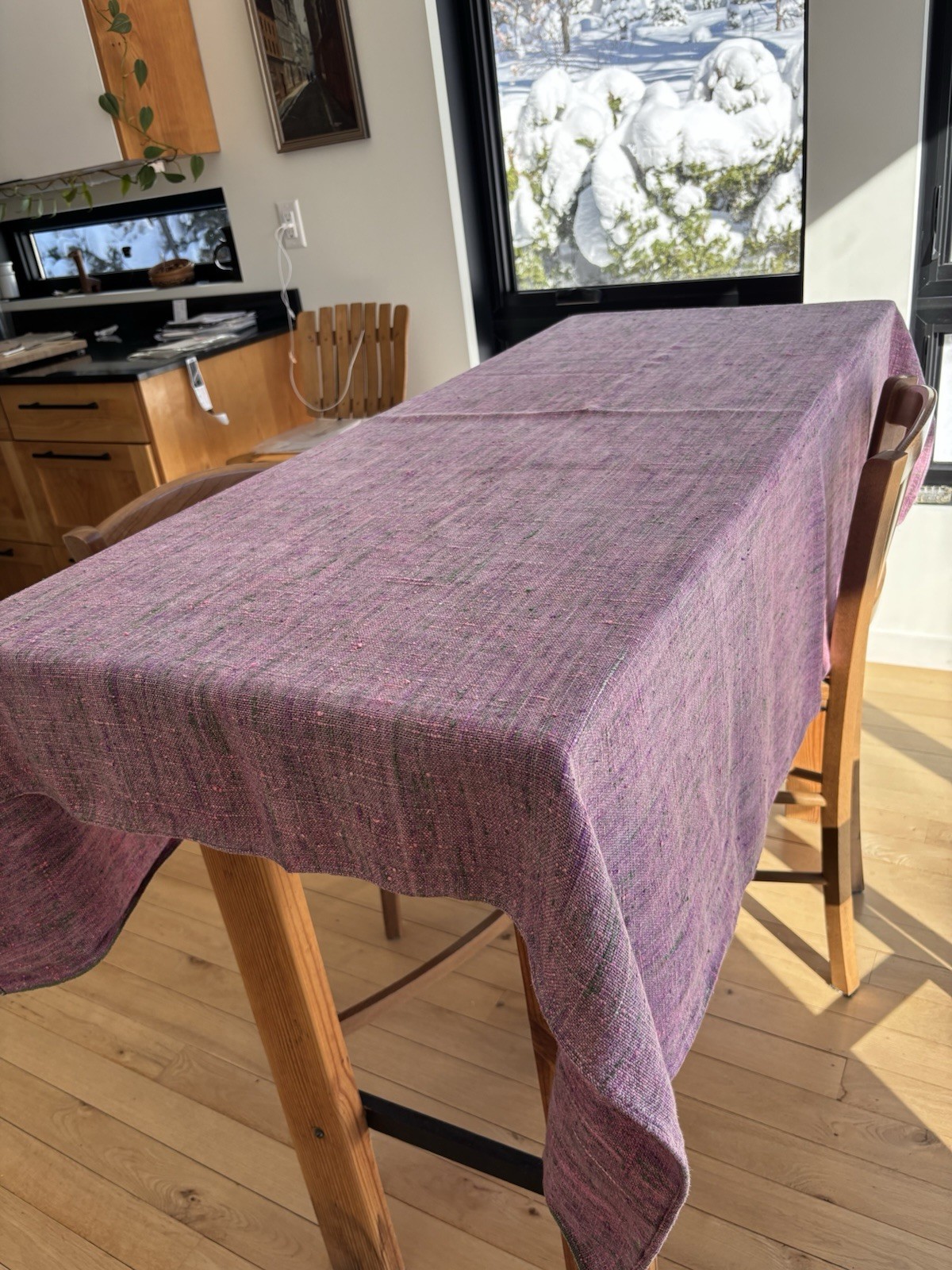 100% Slub Linen Heavy Tablecloth Pink Purple Green 51 x 65" Sustainable & Unique gallery