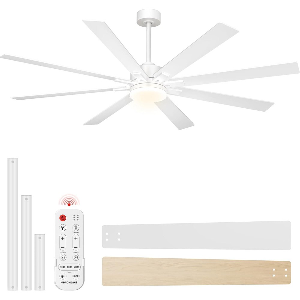 72'' Flush Mount LED Ceiling Fan with Light & Remote 6+1 Speeds, 3CCT, Dimmable