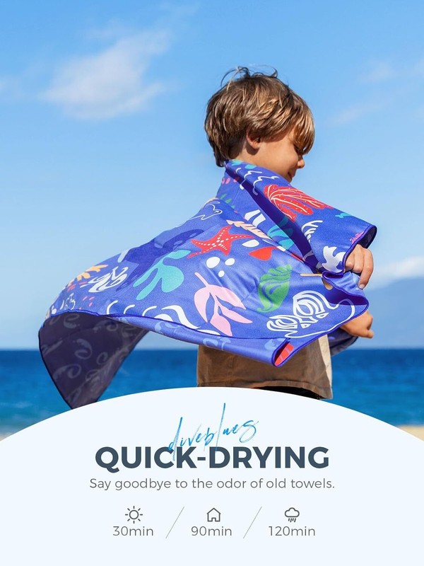 Diveblues Kids Microfiber Beach Towel 60''x30'' Sand Free Quick Dry Lightweight gallery