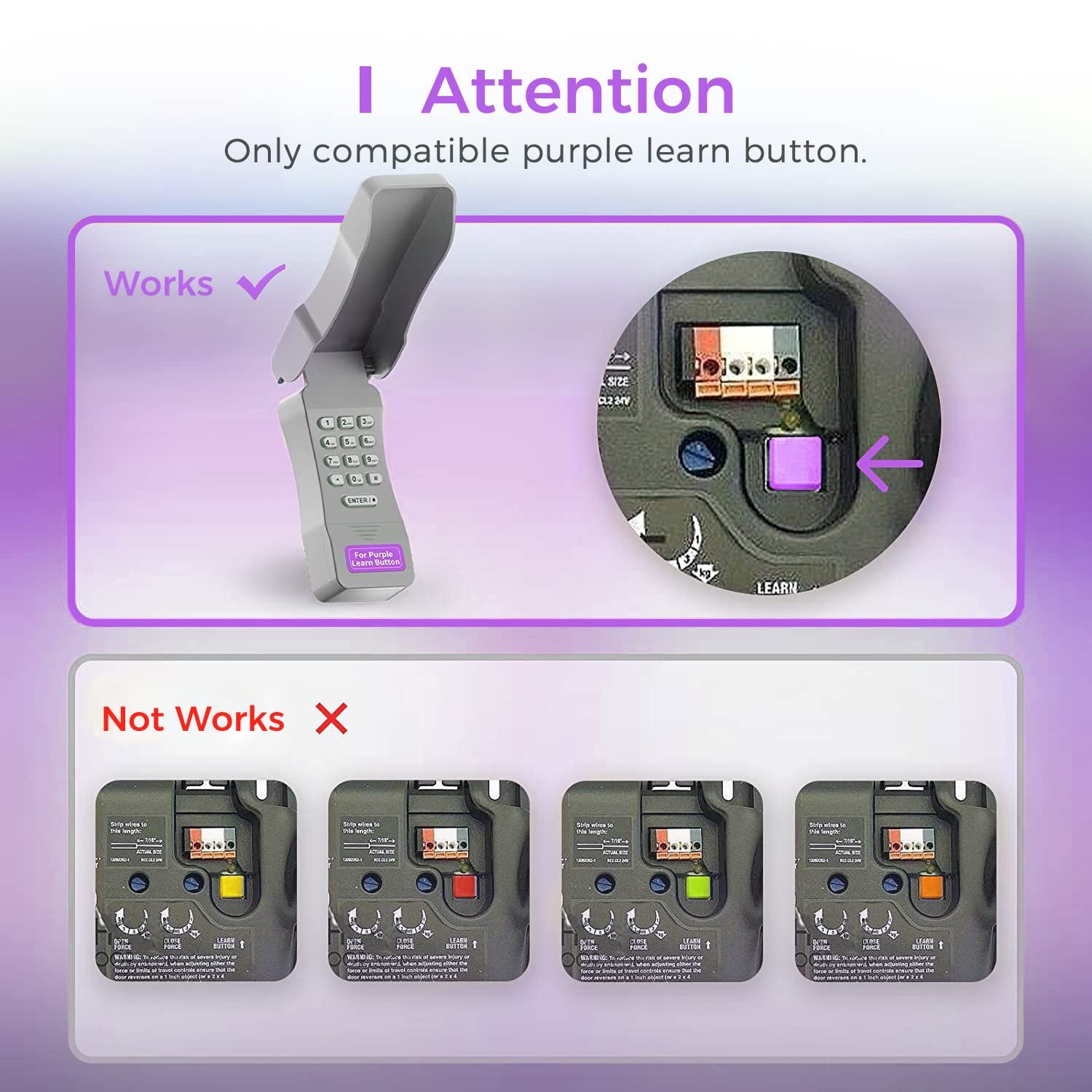 Wireless Garage Door Keypad Purple Learn Button, 315MHz Chamberlain/LiftMaste... gallery