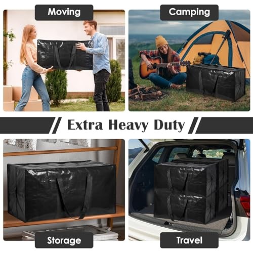 Moving Bags with Full-Open Side Zipper, Extra Large 93L Heavy Duty 6 Pack Black gallery