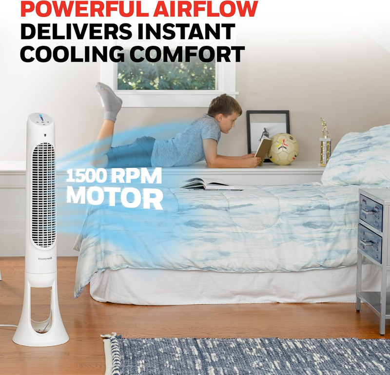 Quietset Whole Room Oscillating Tower Fan with Remote, White, HYF260 gallery