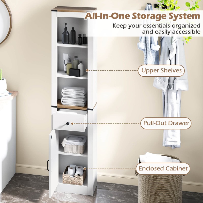 68” Tall Bathroom Cabinet with Barn Door, Drawer & Adjustable Shelf for Laundry gallery