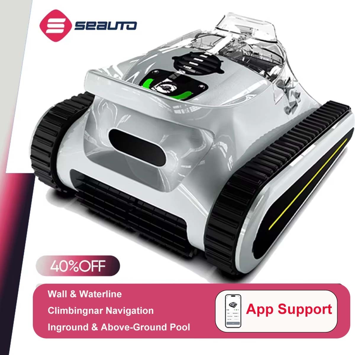 Seauto Cordless Robotic Pool Cleaner Wall & Waterline Cleaning Up to 2150 Sq.Ft gallery