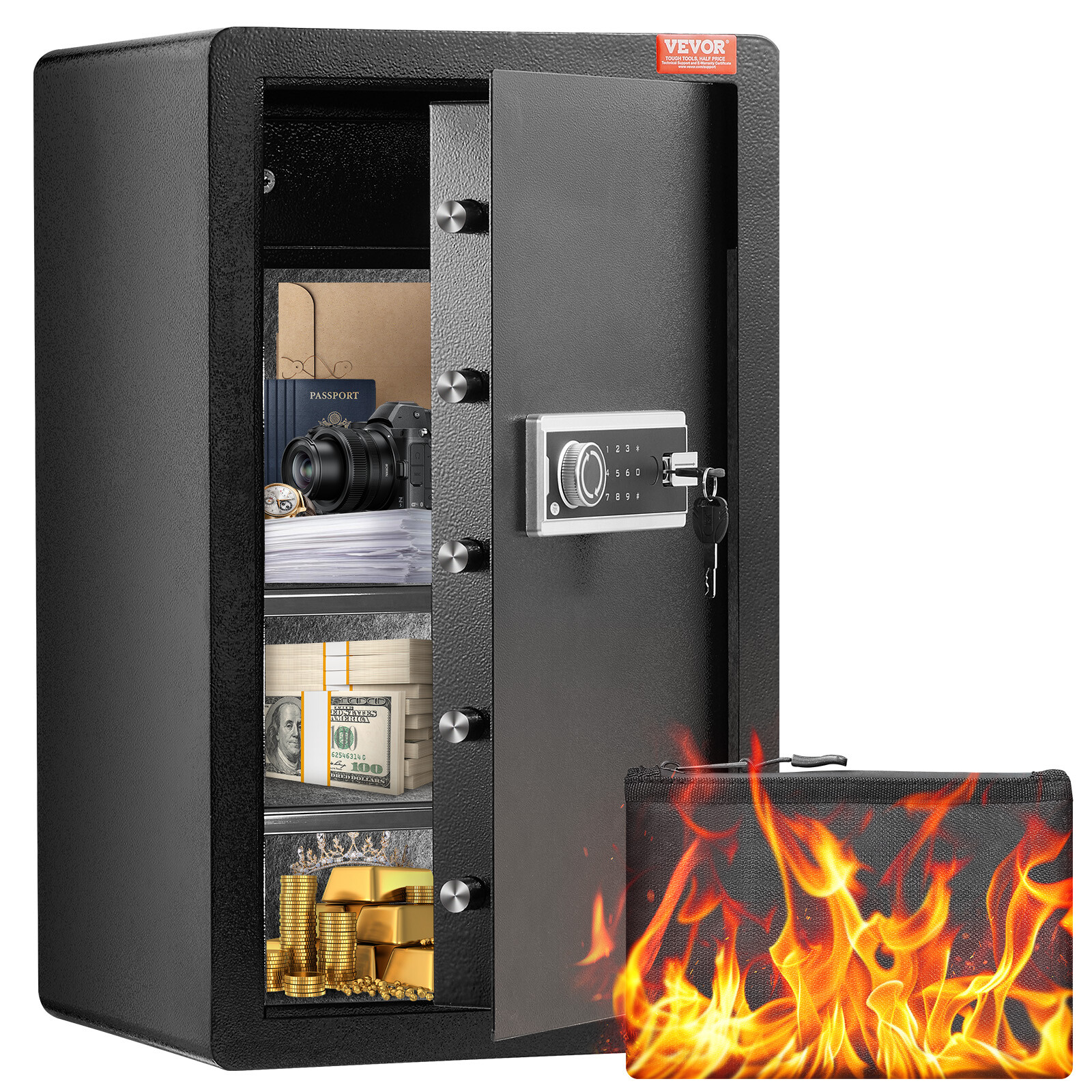 VEVOR Single Door 4.0 cu.ft Safe Box with Key Lock & Password Cabinet Black gallery