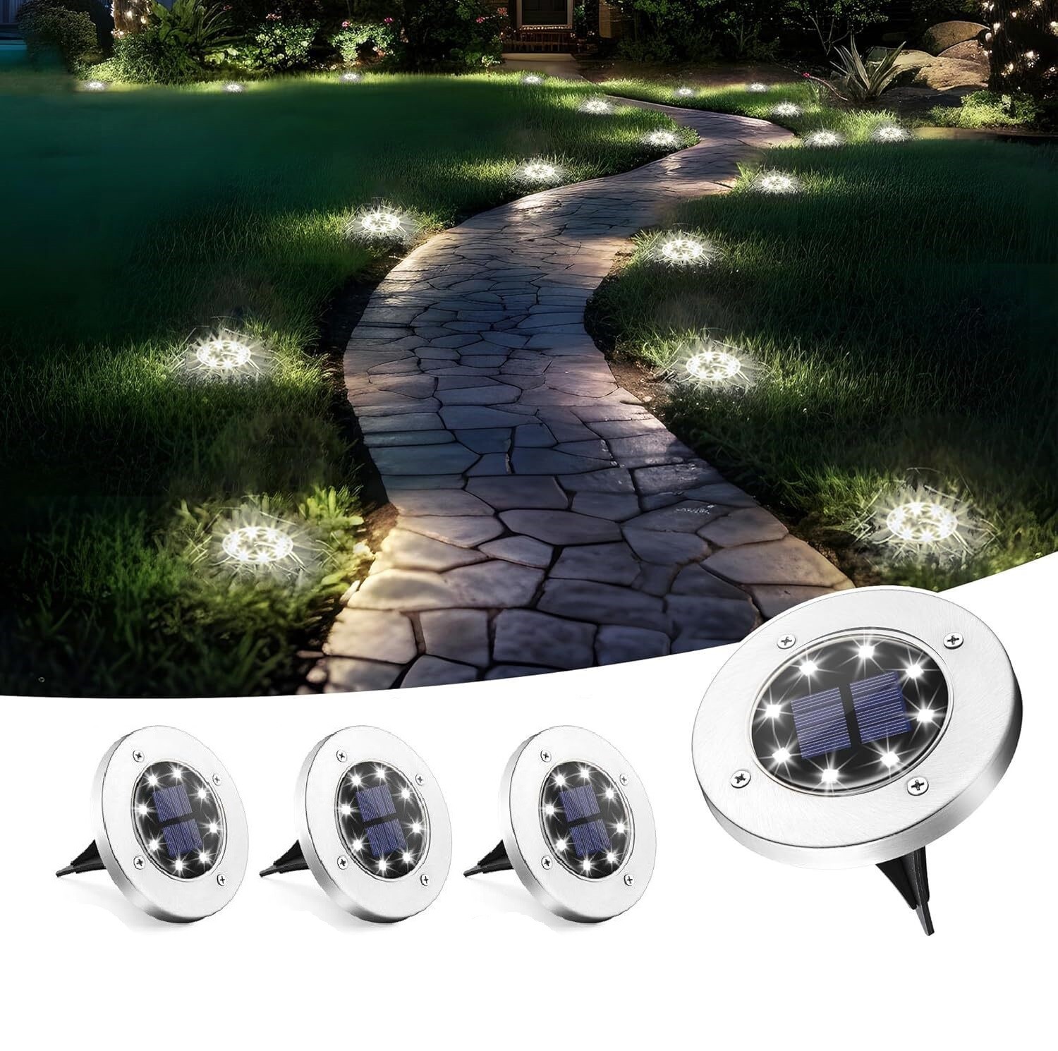 4Pack Solar In Ground Lights Outdoor Buried Lamp Disk LED Lawn Pathway Garden US gallery