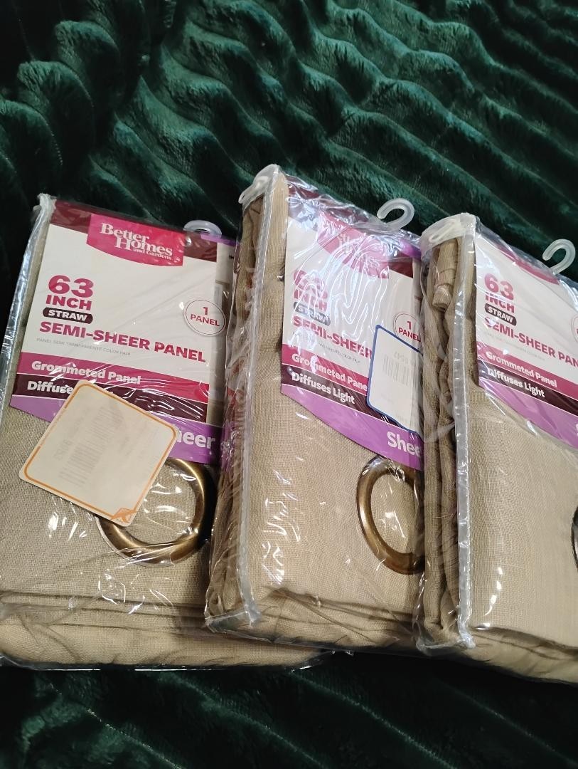 Better Homes 63" Semi Sheer Straw Color Grommeted Panel curtain 1 Panel gallery
