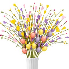 15PCS Easter Decorations Egg Picks – Spring Artificial Floral Stems Decor Flo…
