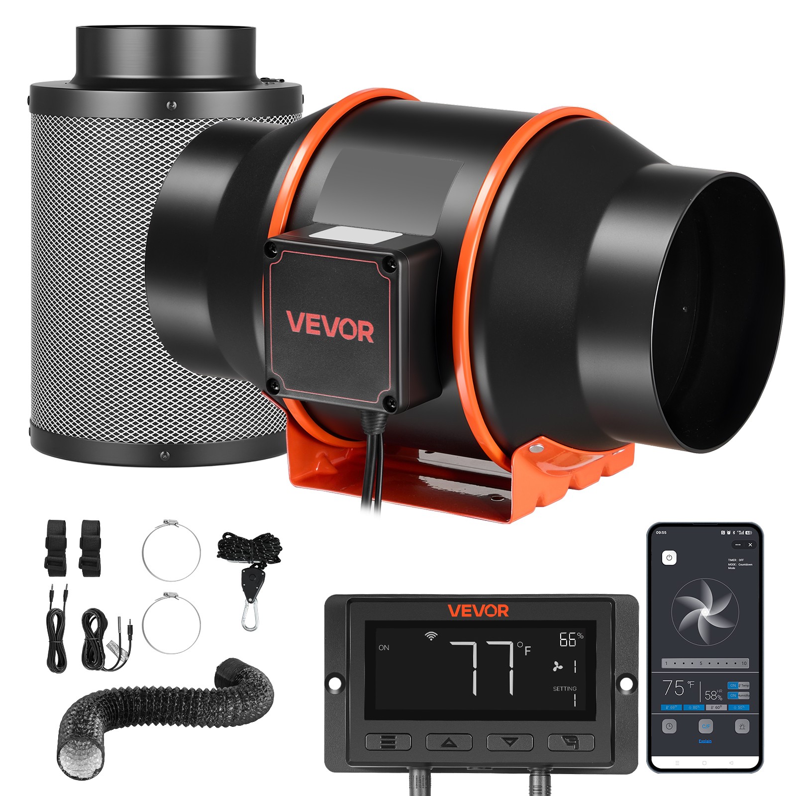 VEVOR Inline Duct Fan Kit 402 CFM 6 Inch EC Motor PWM APP Ventilation Grow Tent gallery