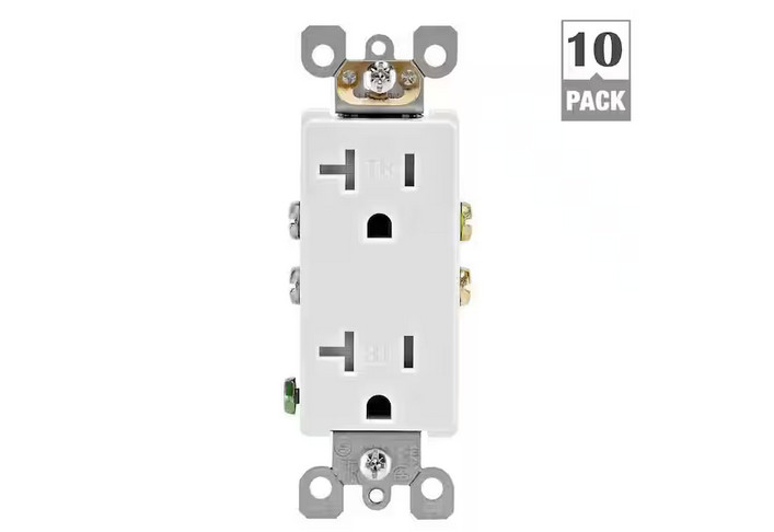 LEVITON Decora 20 Amp 125V Duplex Outlet/Receptacle, White (10 PACK) gallery