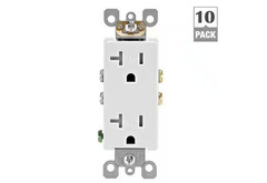 LEVITON Decora 20 Amp 125V Duplex Outlet/Receptacle, White (10 PACK)