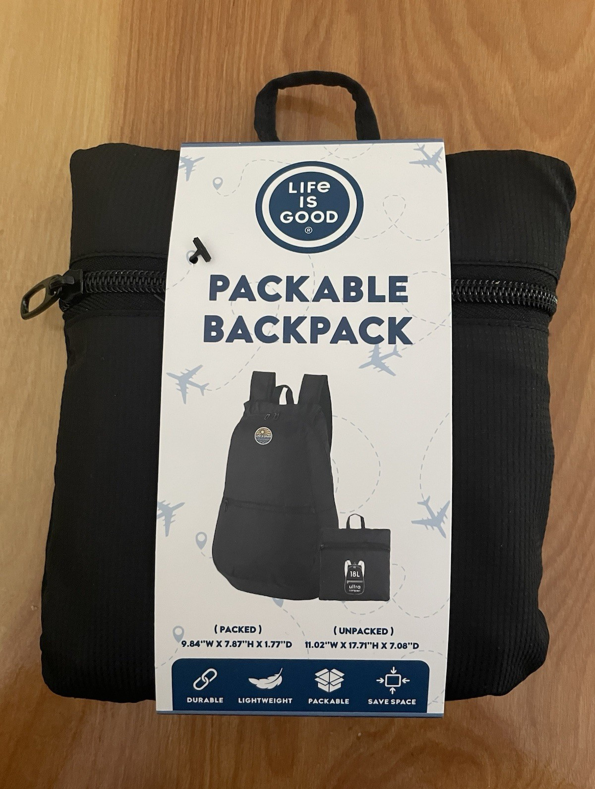 Life Is Good Packable Lightweight Backpack 18L Black Polyester Zip