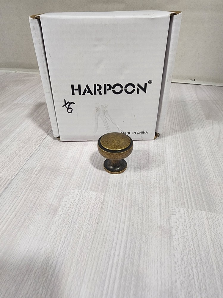 Harpoon Brand Pull Knobs Cabinet - Lot Of 6 - Vintage Antique Brass
