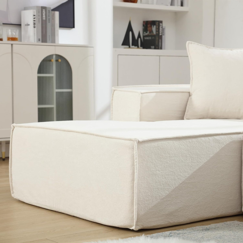 Beige 129" Modular Polyester Sofa Set with Chaise & Pillows 3 Seater Sofa Couch gallery