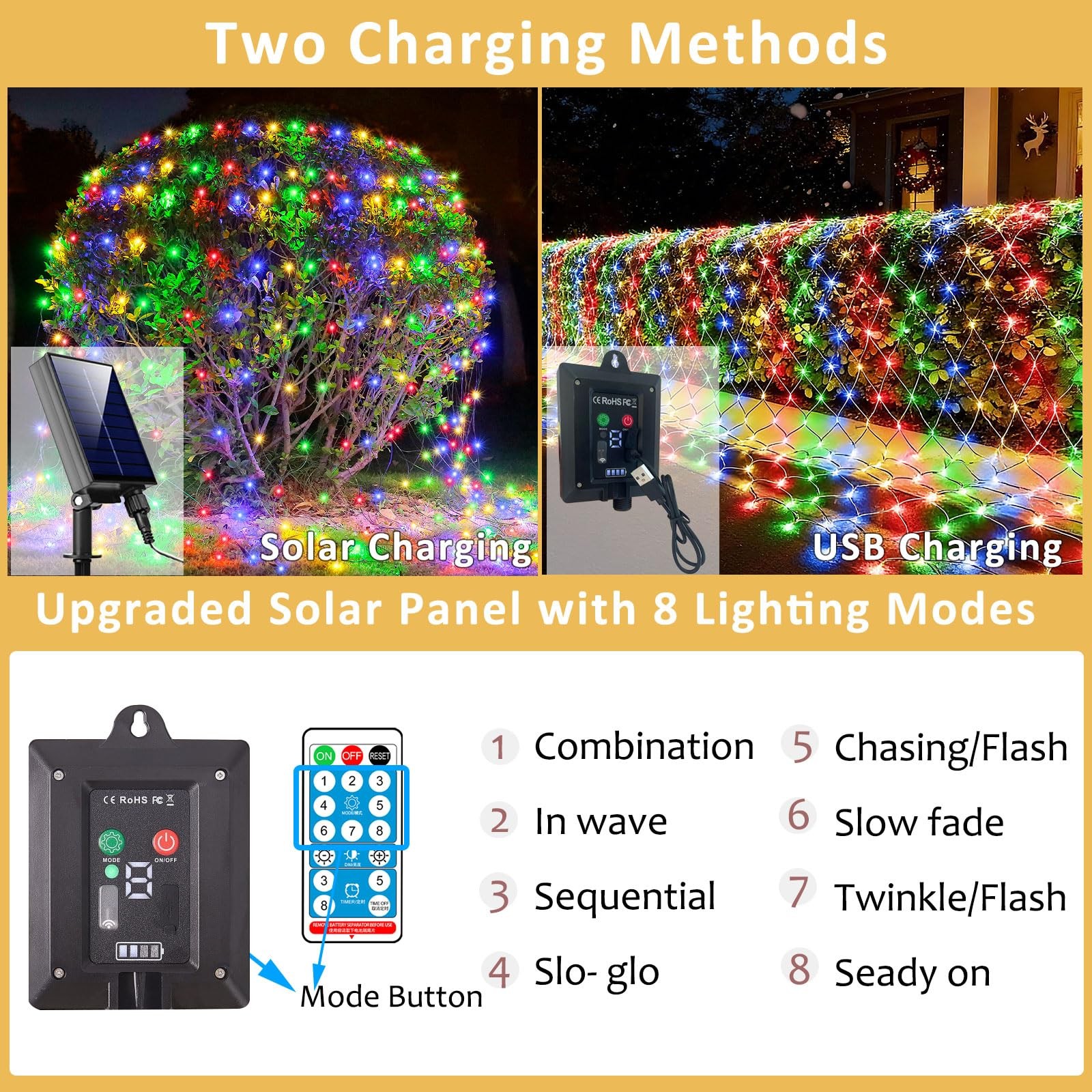 10ft x 10ft Solar Net Lights, 280LED Gazebo Mesh Lights Solar & USB Powered, ... gallery
