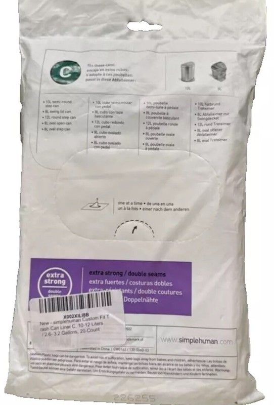 simplehuman Custom Fit Trash Can Liners 10-12 Liters 2.6-3.2 Gallons 20 Count 🔥 gallery