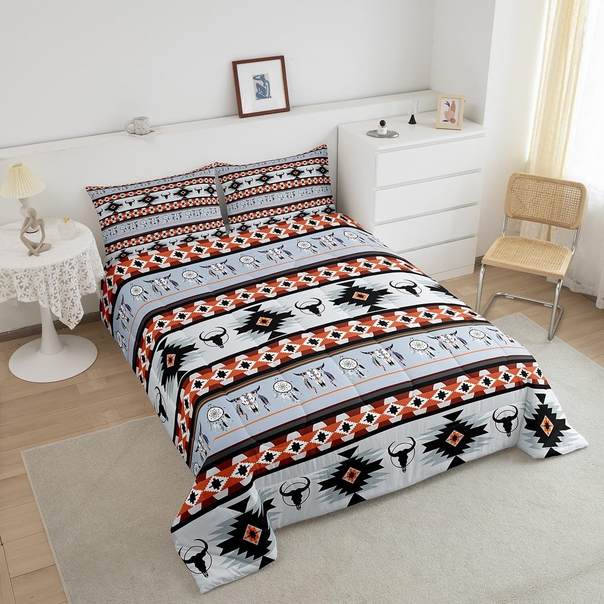 Erosebridal Aztec Bedding Set Queen,Southwestern Comforter Set Exotic Bull Sk... gallery