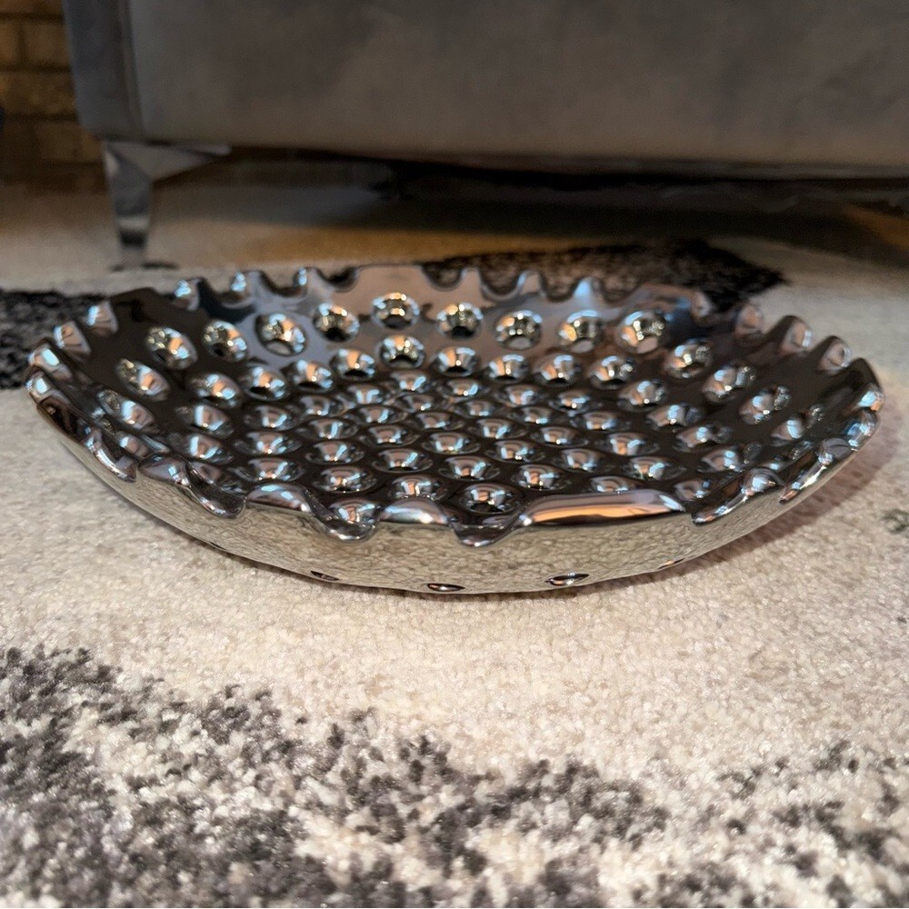 Bowl decor silver shiny grey dotted open Black Decorative Plate decoration gallery