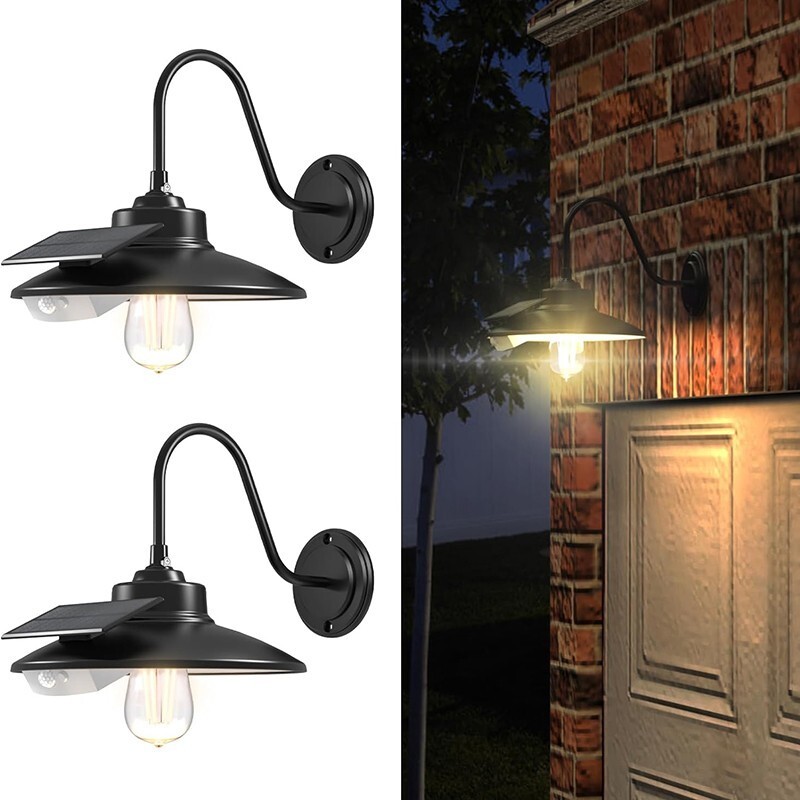2 Pack Outdoor Solar Barn Light Motion Sensor Wall Light Waterproof Porch Light gallery