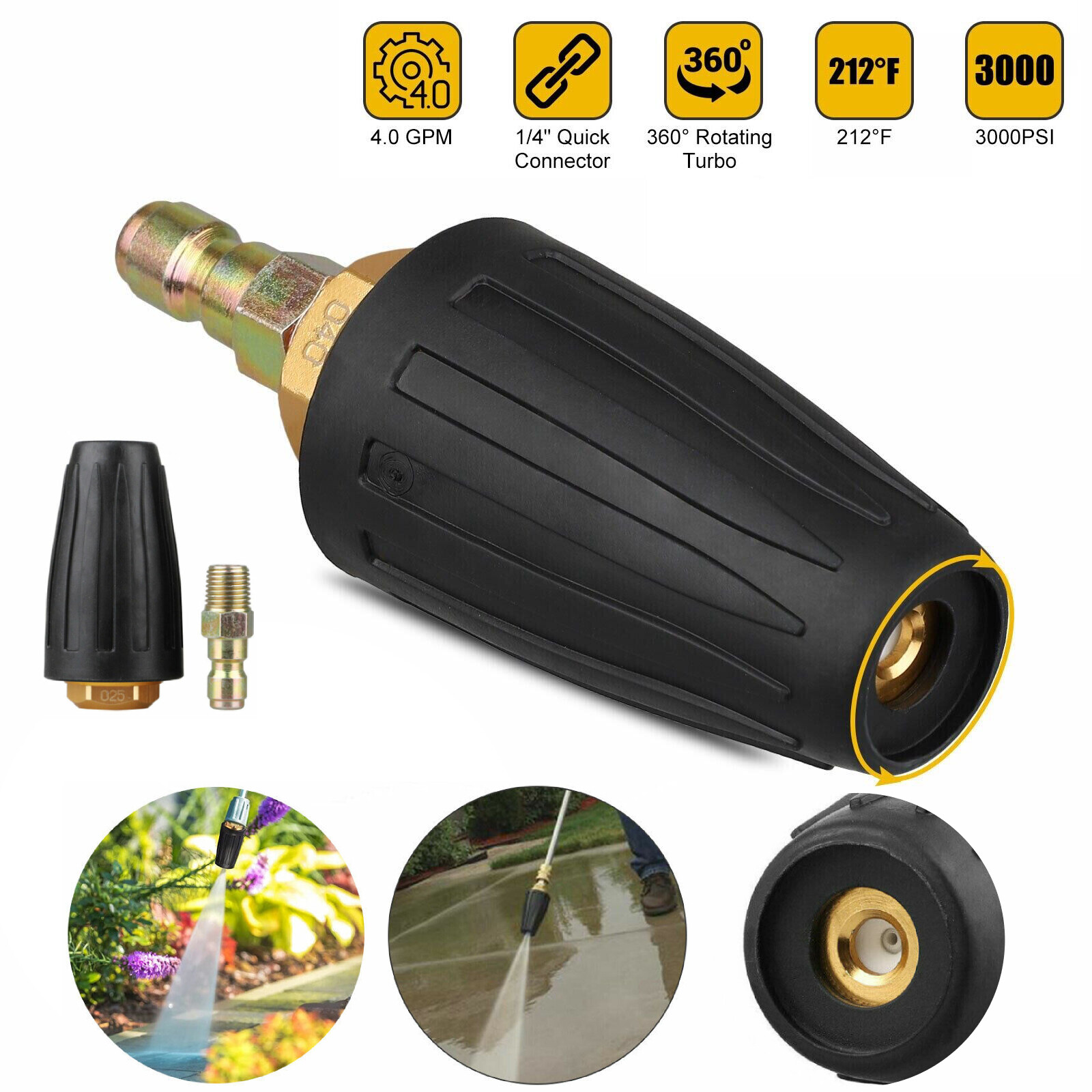 1/4" High Pressure Washer Rotating Turbo Nozzle Spray Tip 4.0 GPM 3000 PSI Quick gallery