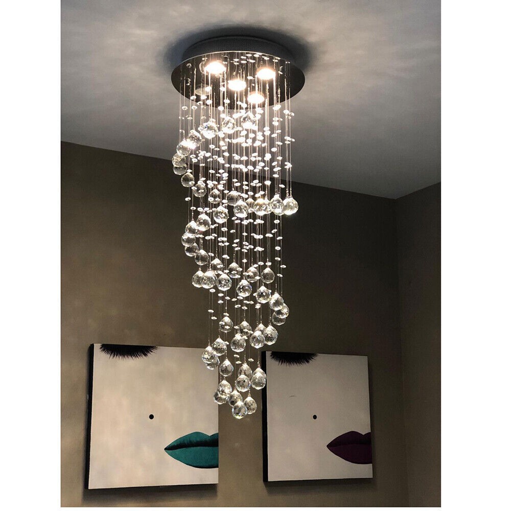 Modern Luxury Crystal Chandelier LED Rain Drop Spiral Ceiling Light Pendant Lamp gallery