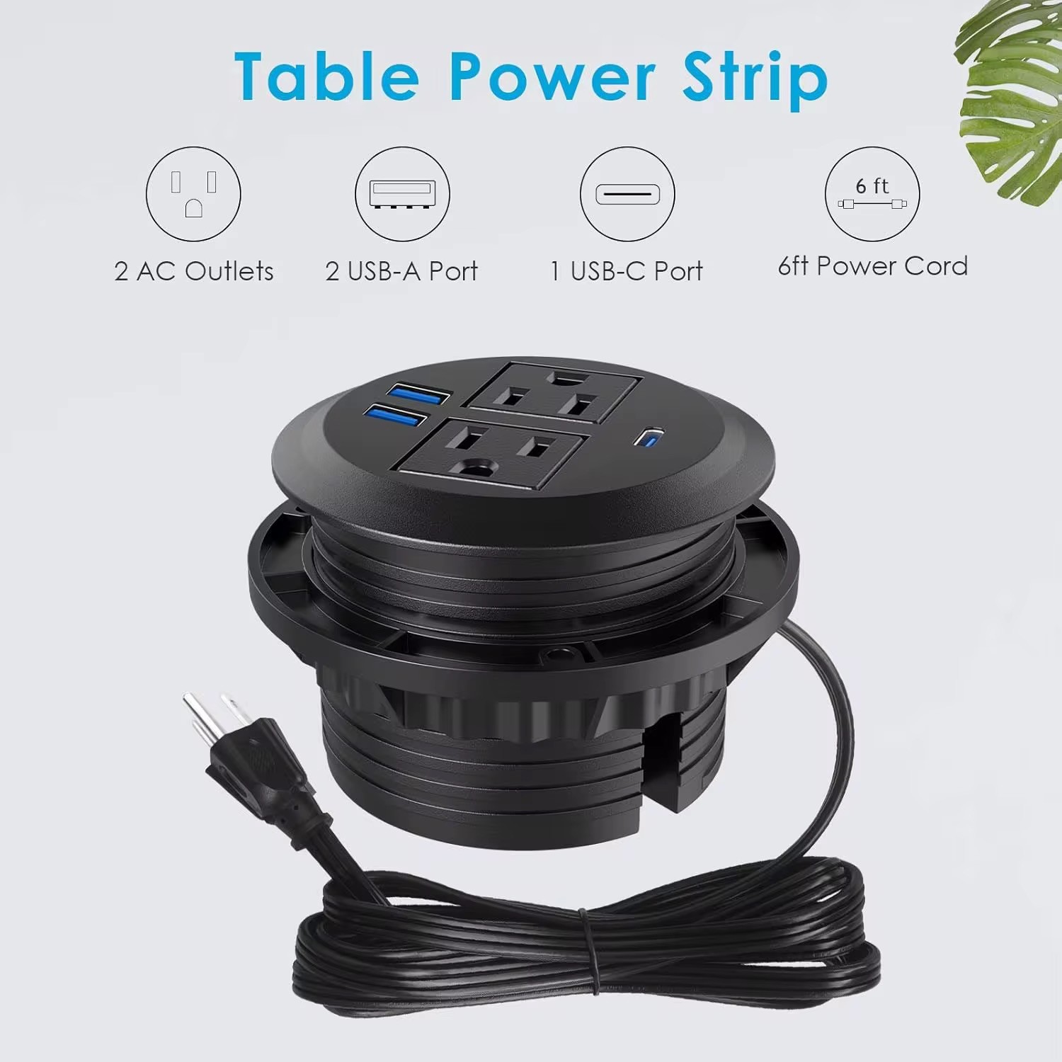 Recessed Power Grommet with AC Outlets, 20W Fast Charging USB-C Port - Flush-Mou gallery
