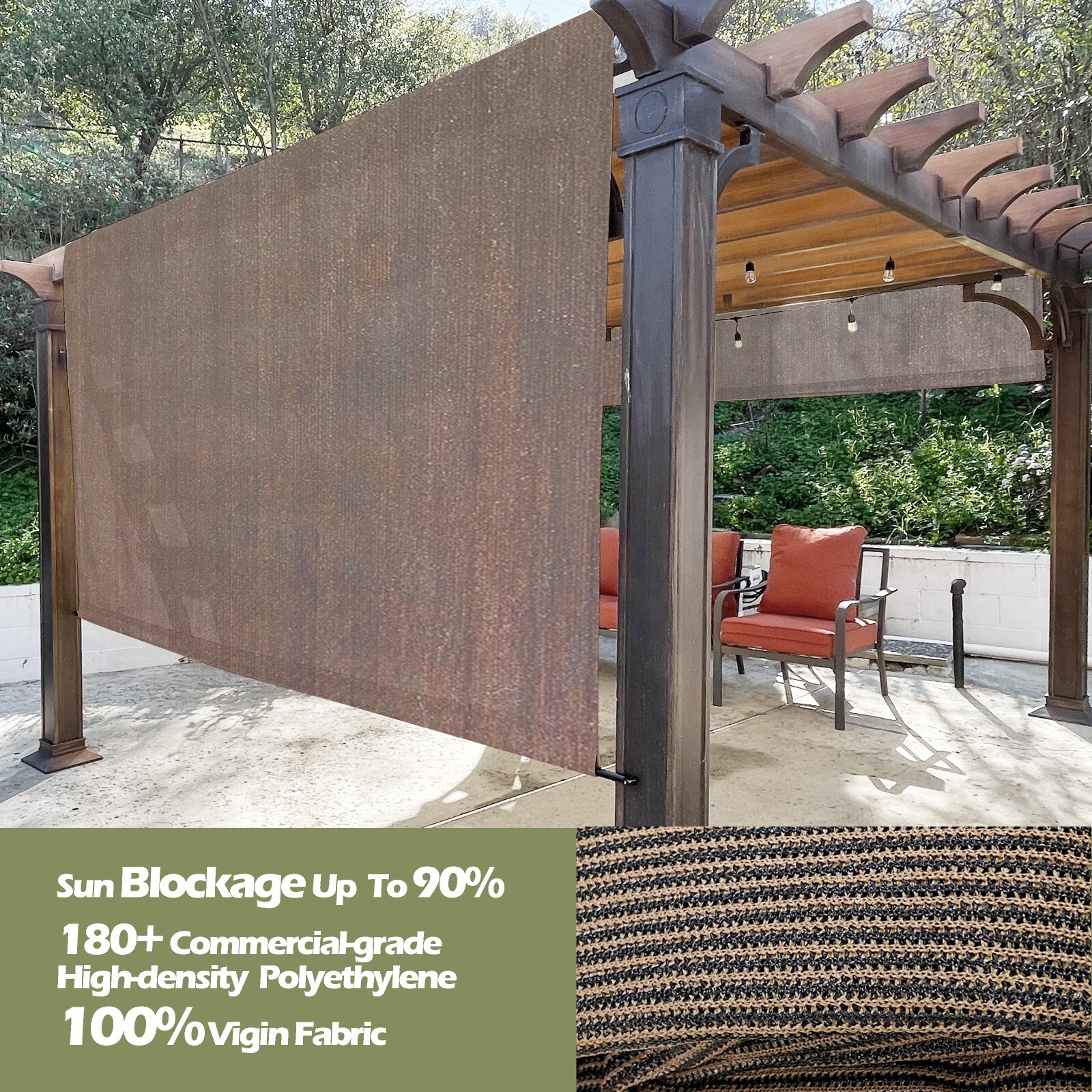 90% UV Block HDPE Permeable Canopy Replacement Pergola Shade Cover w/Rod Pocket gallery